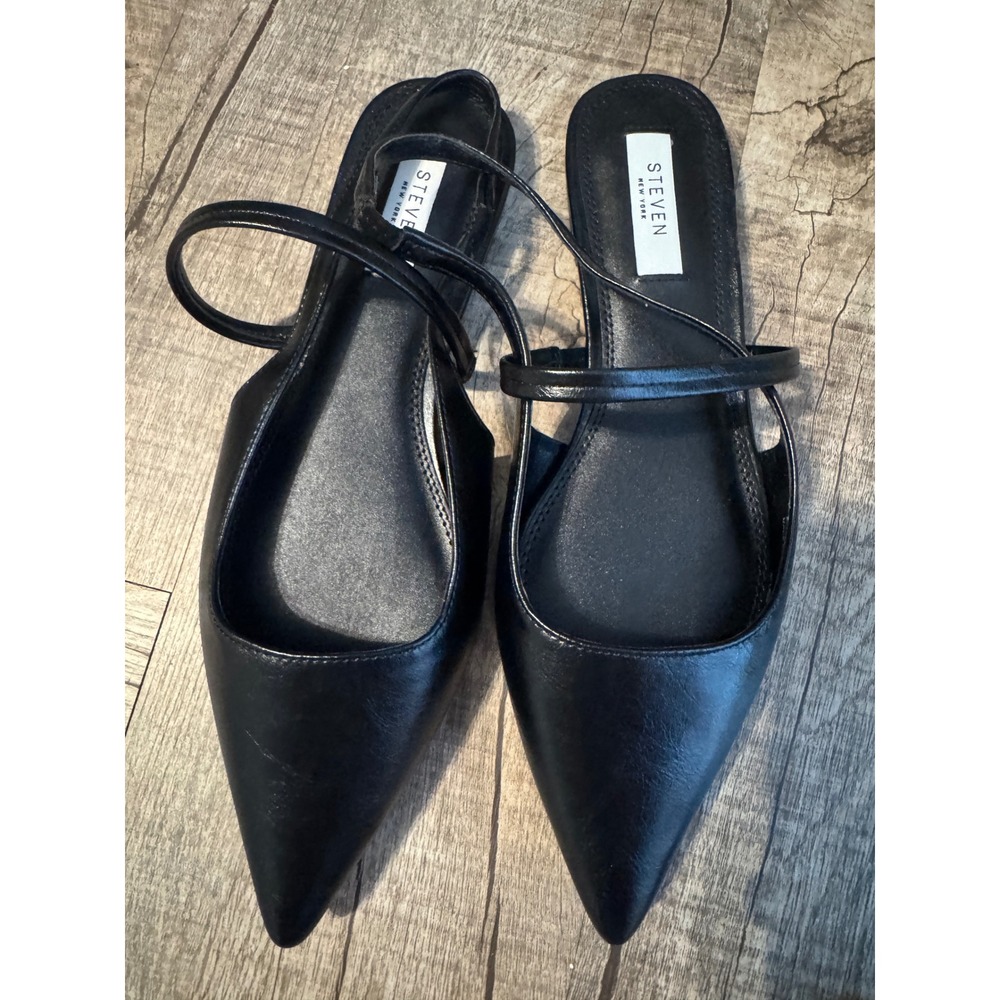 Steven New York Black Pointed Toe Slingback Mary Jane Flats Womens 9.5